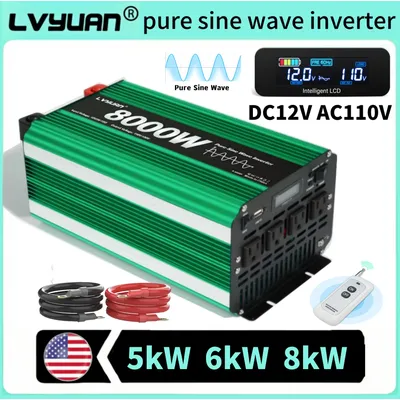 DC12V AC110V 120V Power Inverter LVYUAN Pure Sine Wave 5000W 6000W 8000W Peak Power US Sockets Output LCD Display Converter