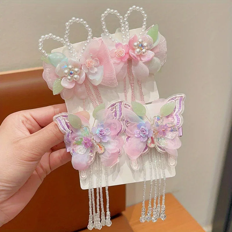 Kinderaccessoires Poetic Flatternde Schmetterlingsklammer: Han-Accessoire aus Seide mit Quaste, Baby-Haar-Accessoires, Haarnadeln und Clips