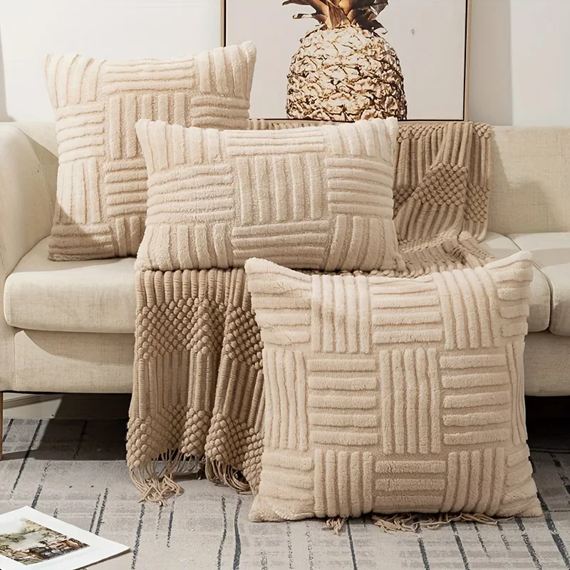 Boho Kunst pelz Plüsch Kissen bezüge, cremeweiß, Luxus weich flauschige dekorative Kissen bezug Kissen bezug für Sofa, Couch Bett Image