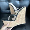 Olomm Frauen Plattform Pantoletten Sandalen Flip Flop Sexy Kork Keile Heels Runde Kappe Klassiker Schwarz Casual Schuhe US Plus Größe 5-20