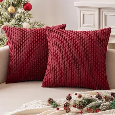 Weihnachtsrote Kissenbezüge aus weichem Cord, Boho-gestreifte Kissenbezüge, Kissenbezüge, Bauernhaus-Heimdekoration für Couch, Bett, Sofa Image