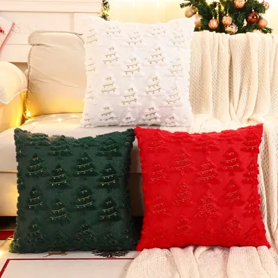 1 pc Weihnachts baum Plüsch bestickt Stern dekorative Kissen bezug 45x45cm Weihnachten Kissen bezüge Wohnkultur Wurf kissen bezug Image