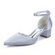 Silver,35,Women's Closed Toe Satin Wedding Shoes Cut Out Chunky Block Heels Bridal Prom Court Shoes Flats Party Dress Pumps with Ankle Strap