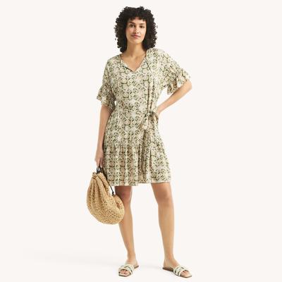 Nautica Women's Printed Ruffle Dress Tartan Green, XL