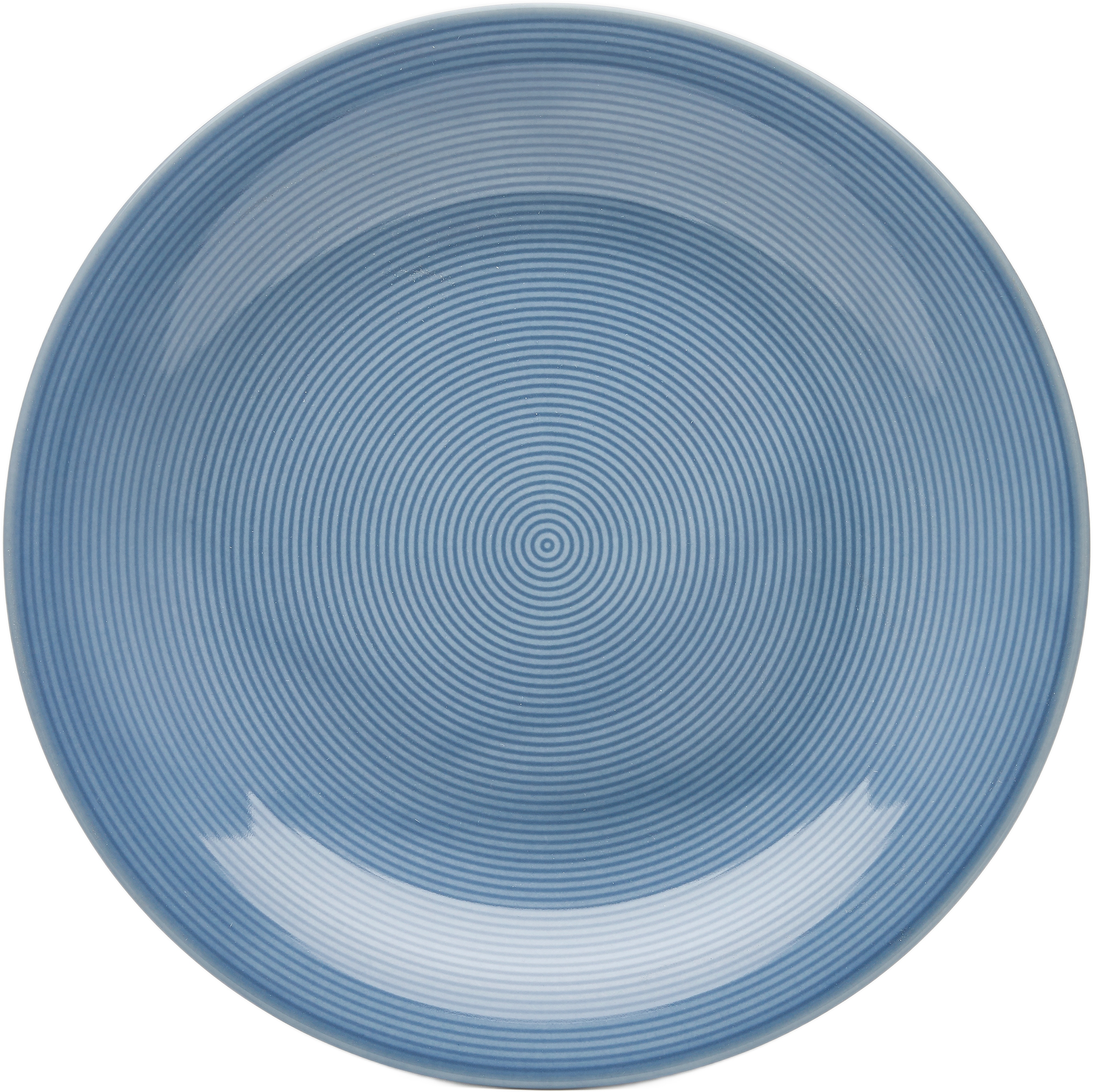 Speiseteller VAN WELL "Jive, flacher Teller 25 cm, 6 Stück", blau, H:2,8cm Ø:25cm, Porzellan, Speiseteller, dezentes Spiraldekor, spülmaschinen-und mikrowellengeeignet