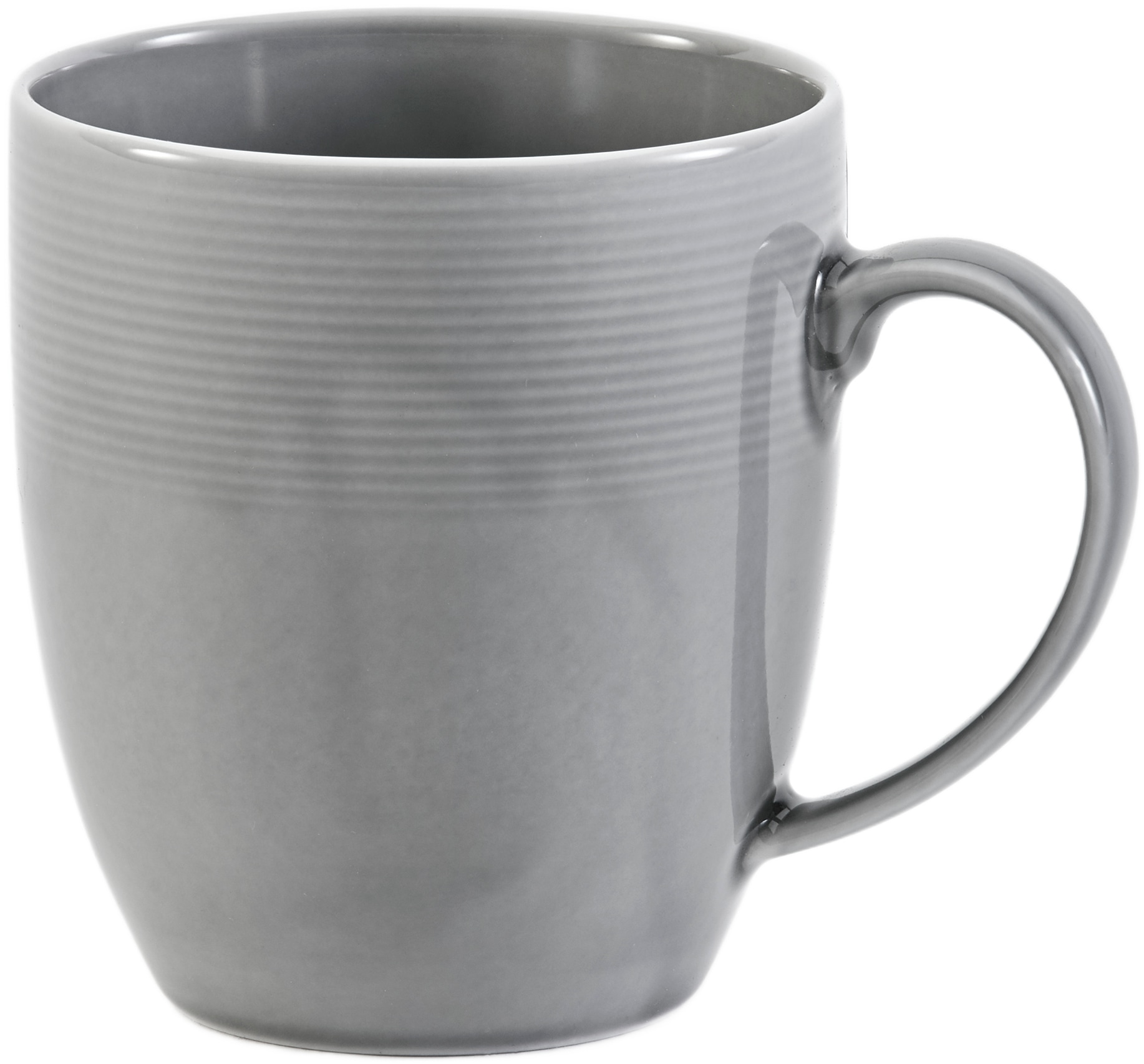 Becher VAN WELL "Kaffeebecher Jive, 400 ml, 6 Stück", grau, B:12,5cm H:10cm Ø:9cm, Porzellan, Trinkgefäße, dezentes Spiraldekor, spülmaschinen-und mikrowellengeeignet