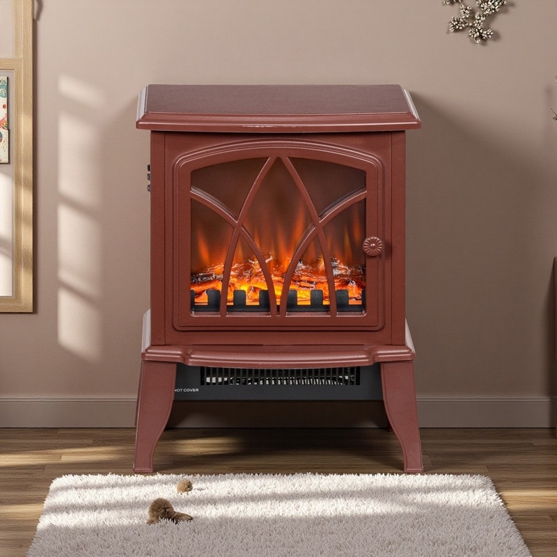 18"/22" Electric Fireplace Heater, Freestanding Stove with LED Flames, Overheating Protection, 750W/1500W, White/Red/Gray/Brown