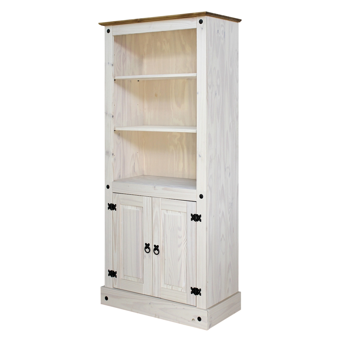 SIT Möbel Bücherregal | 2 Türen, 3 offene Fächer | Kiefer-Holz massiv | Weiß | B 81 x T 38 x H 177 cm | 19001-11 | Serie REGAL Image