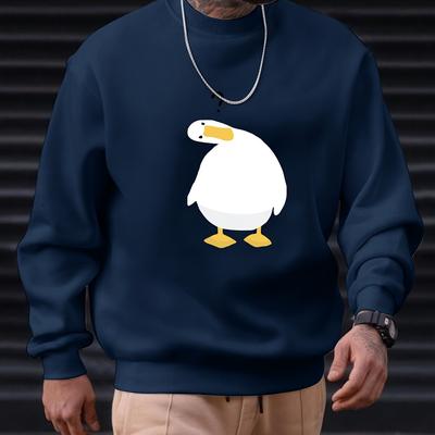 TEMU Duck Cartoon Print Men's Pullover Sweatshirt, Casual Streetwear Fashion Long Sleeve Crew Neck Sweater, Basic Top For Sports & Image