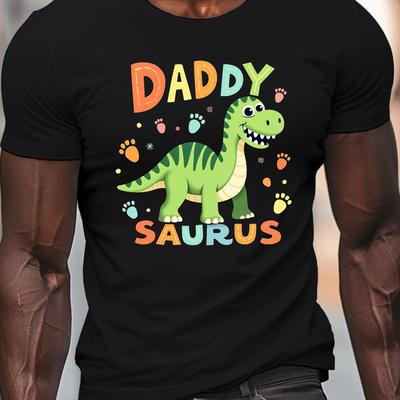 TEMU Men' Cartoon Dinosaur Print T-shirt, Casual Crew Neck Short Sleeve Tee, Lightweight Summer Top With Vibrant Dinosaur Design, Comfortable Regular Fit For Adults, Dinosaur Shirt Image