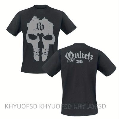 "TEMU Bo Skull Graphic Men' Cotton T-shirt - Breathable Casual Round Neck, Short Sleeve Tee With Skull & "onkelz" Design, Wear, Casual Adult Clothing | Skull Print Tee | , Skull Tshirt" Image