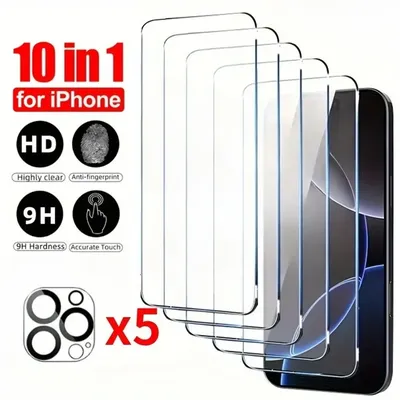 10-in-1-HD-klarer Displayschutz für iPhone 16 15 14 13 Pro Max 16e 13 Mini-Kameraobjektivfolie für iPhone 12 11 Pro 14 15 16 Plus
