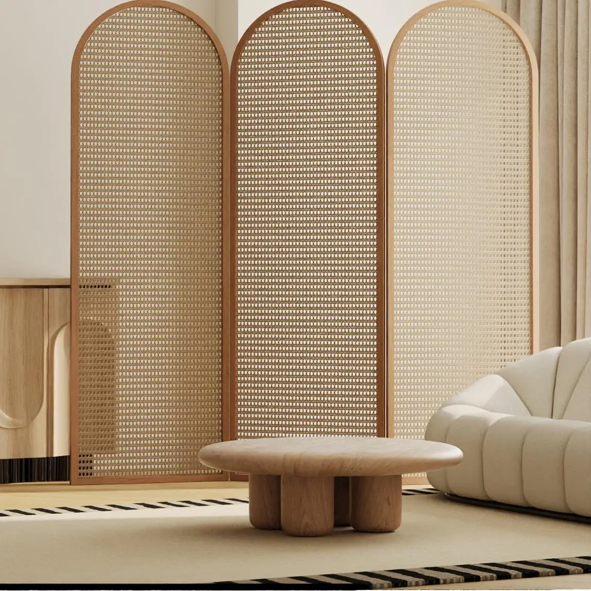 Mumei Massivholz-Rattan-Bildschirmtrennwand Surprise Wind B & B Hotelschlafzimmer moderner einfacher faltbarer Klappbildschirm Okklusion Image