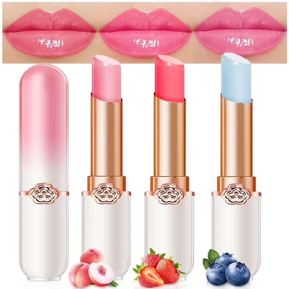 O'CHEAL Farbwechselnder Lippenstift Lippenbalsam mit Fruchtgeschmack, feuchtigkeitsspendend, wasserdicht, langlebig, temperaturempfindliche Lippenpflege Image