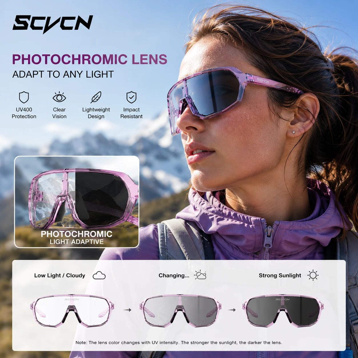 SCVCN Photochrome Sonnenbrille für Damen und Herren, Fahrradbrille, Sport-MTB-Brille, Fahrrad-Schutzbrille für Frauen Image