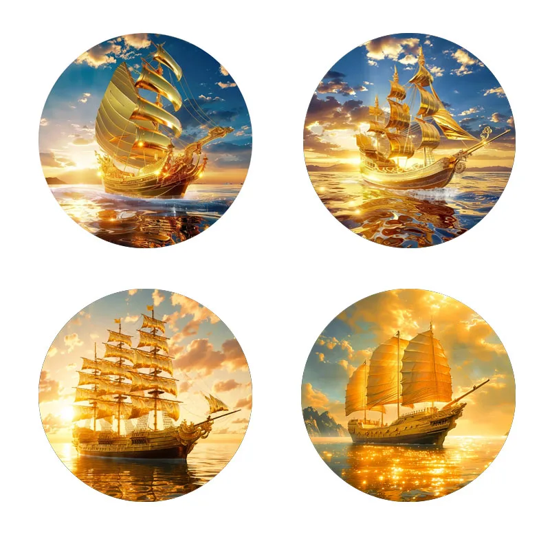 4-Segelboot-Untersetzer mit Aufdruck, geeignet für die tägliche Familientreffendekoration, Bürogebrauch, rutschfeste Holzuntersetzer Image