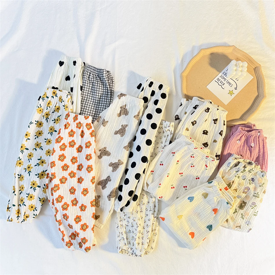 Kinder Hosen Baby Sommer Koreanische Böden Mädchen Cartoon Musselin Zünder Kinder Casual Elastische Taille Playwear Mode Kleidung Image