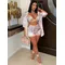 BWQ Set da donna stampato Paisley Camicetta con maniche a tre quarti + Top reggiseno e pantaloncini 2025 Set da spiaggia in 3 pezzi Tute da ginnastica 2025