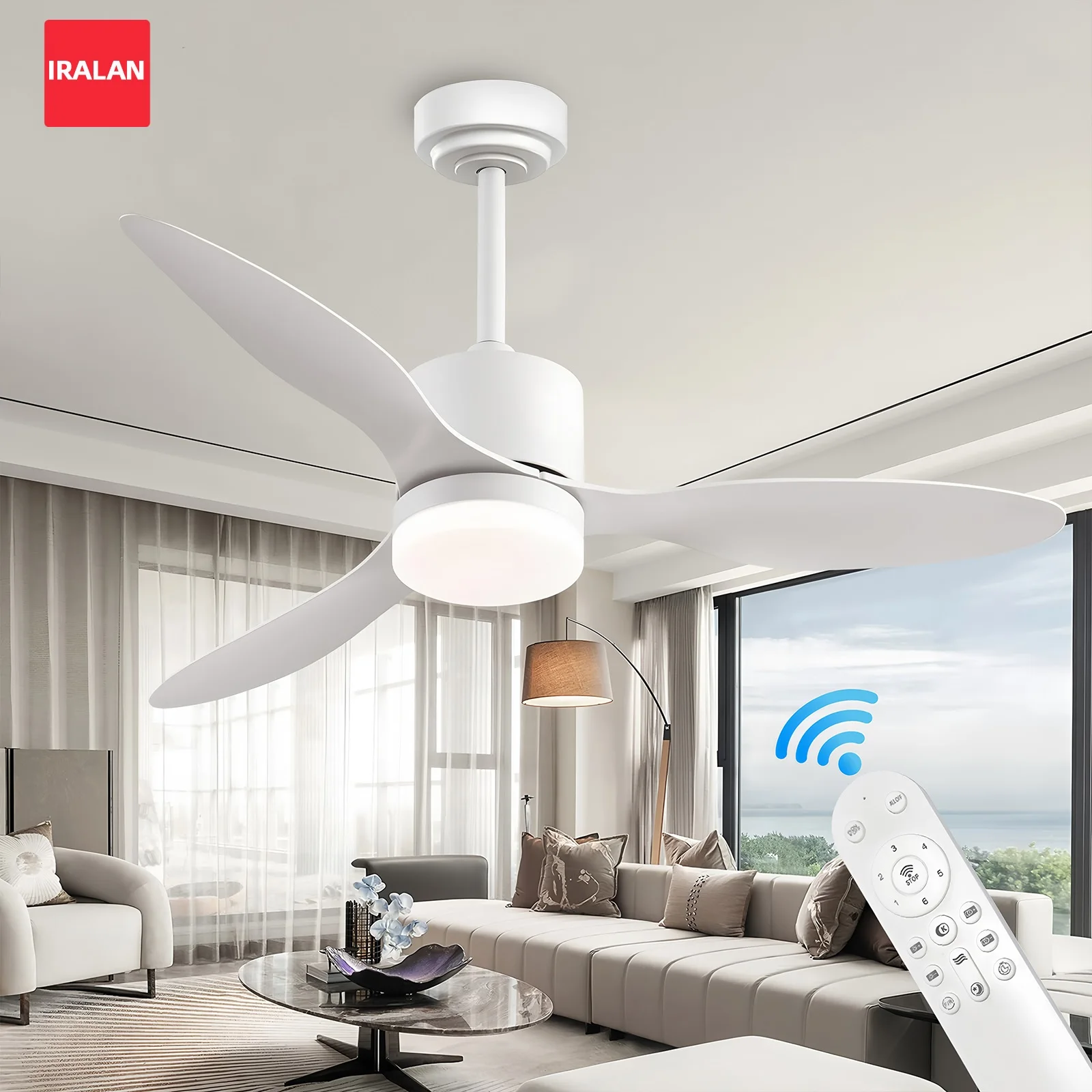 IRALAN Deckenventilator 52,9 cm, niedriger Boden-Deckenventilator, Licht, Fernbedienung, LED-Lampen, für den Innenbereich, Restaurant-Deckenventilator mit Beleuchtung