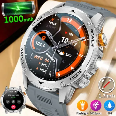 2025 Smart Watch Men Bluetooth Call Military Waterproof Fitness Sleep Tracker Watch with 100+ Sports Smartwatch for Android iOS