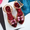 Vintage Vogelkäfig Blume Heels Frauen Sandalen Blumen Dekor Kreuz Riemchen Sandalen Schuhe Ankle Strap Käfig Schuhe Plus Größe 10
