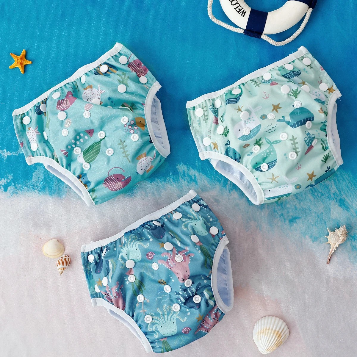 HappyFlute 3pcs Tropical Vacation Summer Print Reusable Adjustable Cloth Diapers Swimming Pool Pant Washable Nappy Cover Image