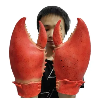 Kreative Cartoon Lustige Rote Krabbe Klaue Handschuhe Große Zangen Krabbe Klaue Krebse Maske Latex Kopf Maske Image