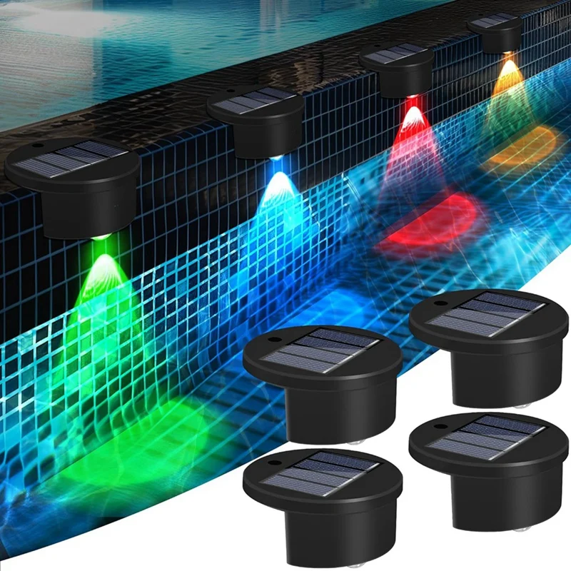 A47U 4er-Pack solarbetriebene Schwimmbad-Kantenlichter für eingelassene Pools, oberirdische, wasserdichte, kabellose Pool-Dekorationen Image