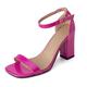 Lizoleor Block Heel Square Toe Patent Ankle Strap Women Sandals Buckle Wide Fit Summer Business Open Toe Party Rose-Red Size 1.5 UK/34