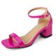 Lizoleor Block Heel Square Toe Patent Ankle Strap Women Sandals Buckle Wide Fit Summer Business Open Toe Party Rose-Red Size 13.5 UK/54