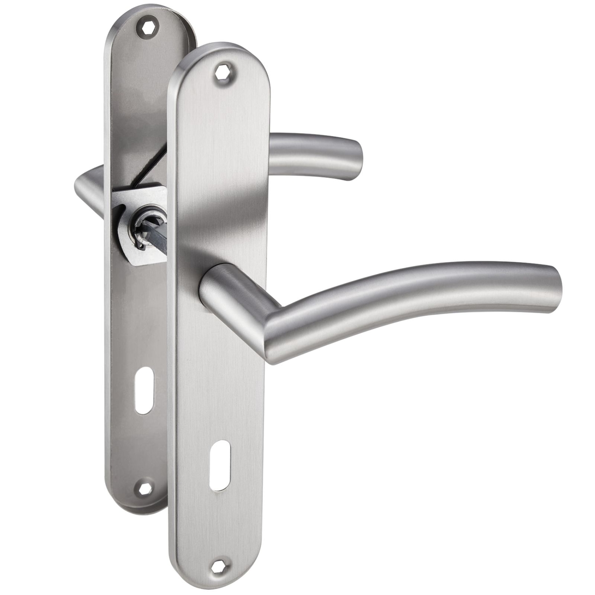 ID Dinkel Langschild Drückergarnitur Edelstahl gebürstet ELLA BB - Buntbart Türbeschlag für Innentüren Image