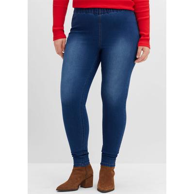 Jeansleggings SHEEGO, Damen, Gr. 46, Normalgrößen, blau denim, dunkelblau denim, 81% Baumwolle, 17% Polyester, 2% Elasthan, unifarben, lang, Jeans Image