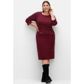 Etuikleid SHEEGO "Etuikleid", Damen, Gr. 48, Normalgrößen, rot (weinrot), Jersey, Single Jersey, 70% Polyester, 25% Viskose, 5% Elasthan, unifarben, knielang, Rundhals, 3/4-Ärmel, Kleider