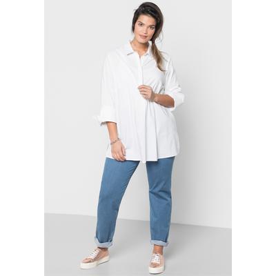 Longbluse SHEEGO, Damen, Gr. 46, weiß, 70% Baumwolle, 27% Polyamid, 3% Elasthan, unifarben, 3/4-Ärmel, Blusen Image