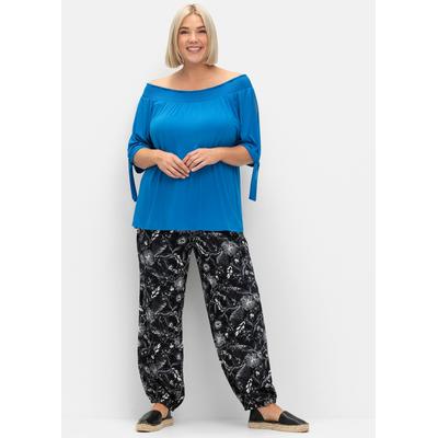 Schlupfhose SHEEGO, Damen, Gr. 48, Normalgrößen, schwarz-weiß (schwarz, weiß), 100% Viskose, Hosen Image