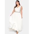 Abendkleid SHEEGO "Abendkleid", Damen, Gr. 48, Normalgrößen, weiß (sanftes weiß), 100% Polyester, unifarben, lang, herzförmiger Ausschnitt, ohne Ärmel, Kleider