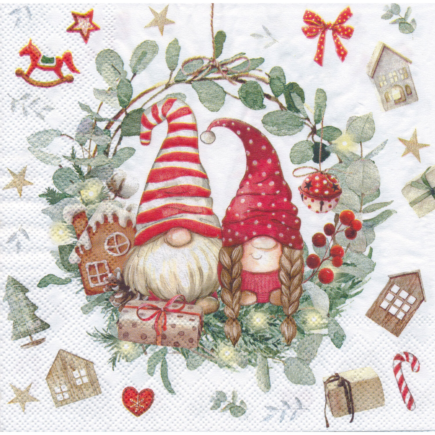 Serviettes en papier "lutin de Noël", 33 x 33 cm, 20 pièces