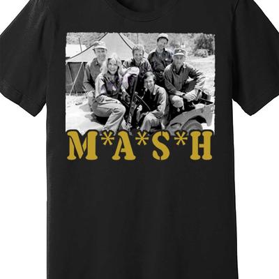 "TEMU Retro Mash Cast Men's Short Sleeve T-shirt - Black Cotton Crewneck With "mash" Print, Casual & Comfortable For All , Casual Wear | Crewneck Shirt | Knitted Texture" Image