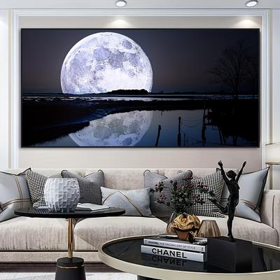 TEMU 1pc Frameless Canvas Poster, Night Landscape Art Print, Oblong Horizontal Art Canvas Wall Art For Bedroom, Office, Living Room, Cafe, Bar Wall Decor, Home And Dorm Decoration, Christmas Gift Image