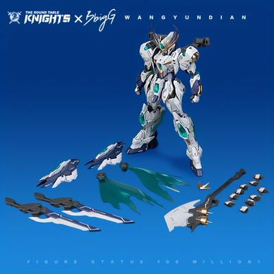 TEMU Valley Knights X Wangyundian Light Wing Axe Knight Mecha Model Kit 5.5in 1/144 Scale Pvc Articulated Figure With Replaceable Hands, Axe, And Teal Wings - Premium Collectible Display Set