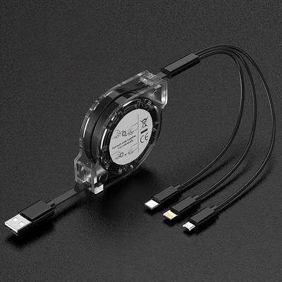 TEMU 2pcs Retractable Charging Cord, 3in 1 Multiple Charger Cable Charging Cable, 1pc Retractable Charger With Lightning/micro/type C For Iphone, Ipad,, Ps, Tablets & More Image