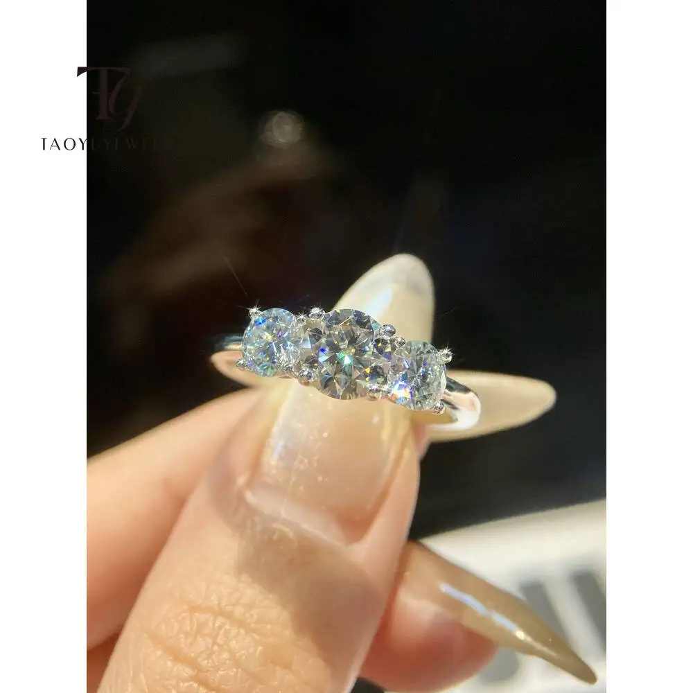 Echte d Farbe vvs1 rund 2,0-4,0 ctw Moissan ite 3 Stein Ring reinen Silber Schmuck für Frauen Hochzeit Verlobung geschenk zertifiziert Image