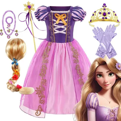 Disney Sommer Rapunzel Prinzessin Kleid Geburtstag Party Rollenspiel Pretend Spiel Kostüm Weiches Kleid Purim Bekleidung Rapunzel Vesitdo Image
