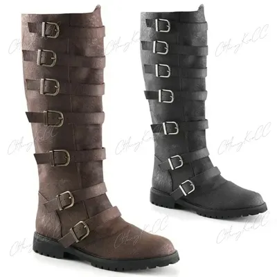 Halloween Mittelalter Retro Prinzessin Männer Prinz Ritter Cosplay Gothic Leder Stiefel Karneval Party Hohe Rohr Verband Schuhe Prop Image