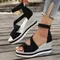 Women's Platform Slip on Sandals Back Zipper Casual Hollow Walking Shoes Comfort Wedge Vacation Shoes
