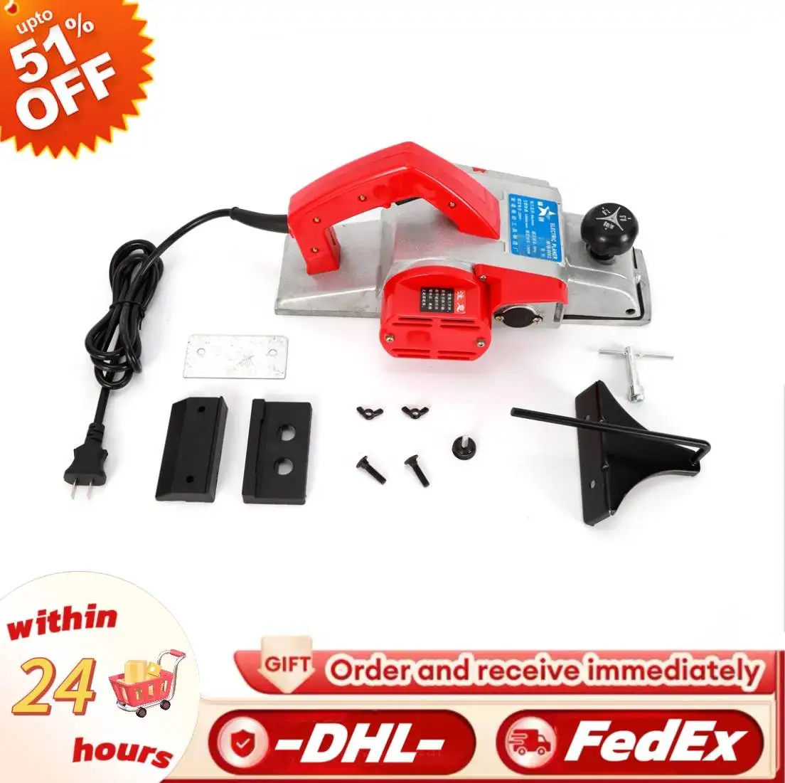 1300 W elektrischer Handholzhobel, kabelgebundener elektrischer Handhobel für die Holzbearbeitung, Hobelmaschine 13000 U/min Werkstatt-Elektrowerkzeug Image