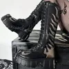 Flammen Kniehohe Stiefel Plattform Punk Rock Gothic Dicken Boden Reißverschlüsse Gemischte Farbe Echtes Leder Frauen Schuhe Neueste Runde Kappe