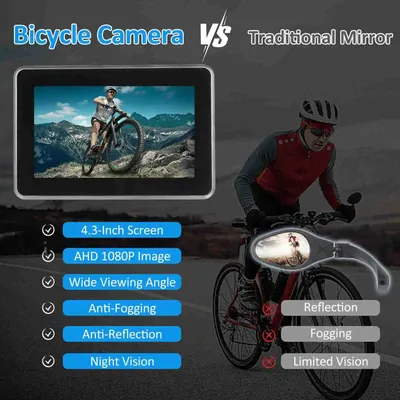 Bike Rear View Camera 1080P 4.3in HD Display Screen Rear View Camera for Mountain Bike E Bike Rear View Camera Rear View Camera