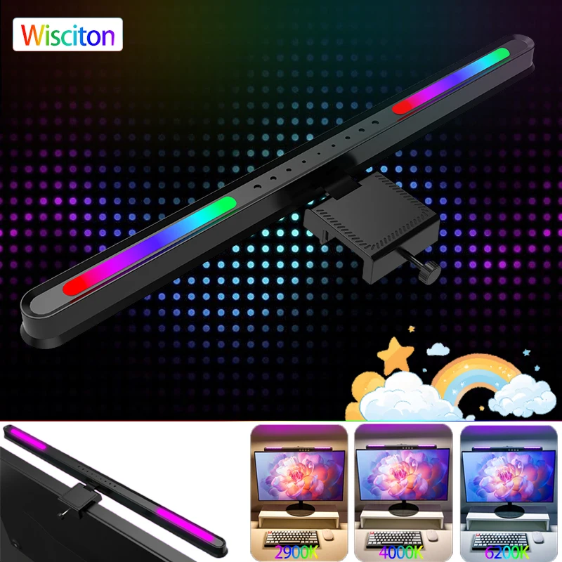 18/33/50 RGB Led Computer Monitor Licht Bar Musik Rhythmus Bildschirm Hängen Licht Dimmen Atmosphäre Nacht Lampe für Spiel/Studie/Arbeit Image