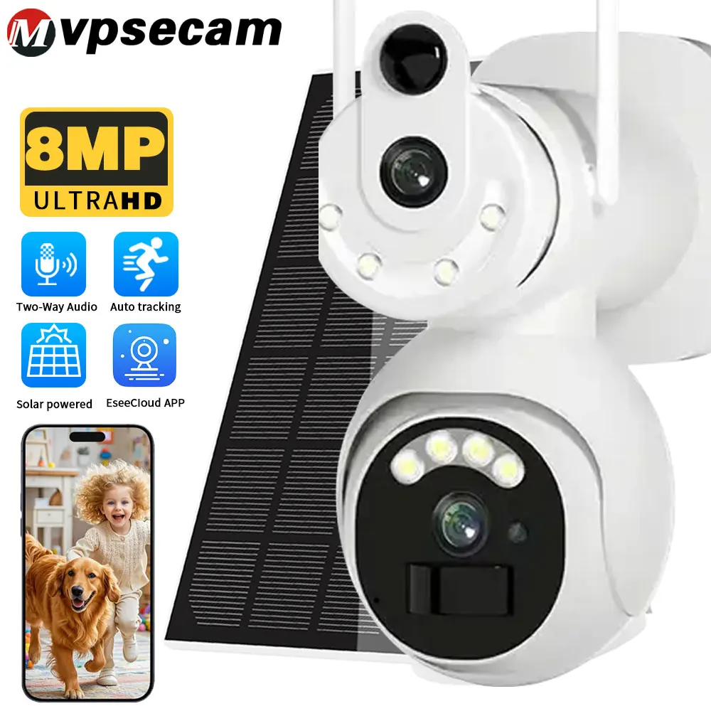 8MP WiFi Kamera Im Freien Wasserdichte Dual Screen PTZ PIR Automatische Tracking Drahtlose Low Power Batterie Sicherheit Kamera EseeCloud Image
